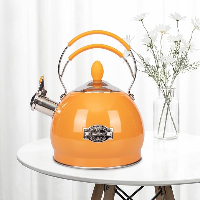Whistling Tea Kettle Stainless Steel Teapot, Teakettle for Stovetop Induction Stove Top, Fast Boiling Heat Water Tea Pot 2.6 Quart