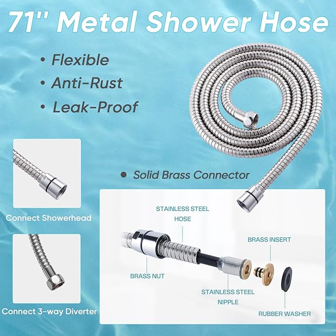 10'' Dual 20 Stage Filtered Shower Head with Handheld, 6 Spray Settings Handheld Shower Head High Pressure Rainfall Filter Combo with 12'' Adjustable Extension Arm, 71'' Shower Hose (Chrome Polished)