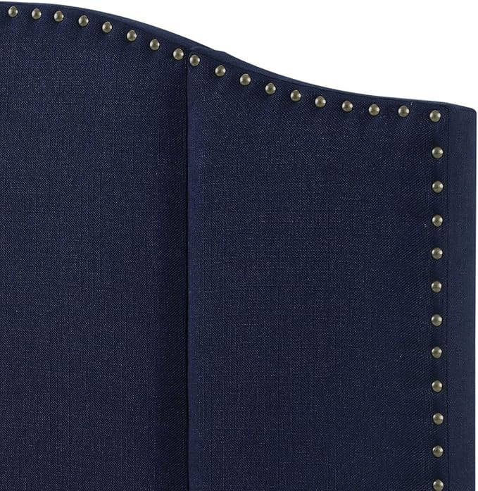 24KF Middle Century Linen Upholstered Tufted King Size Headboard with Antique Brass Nail Heads Trim King/California King headboard-Navy Blue
