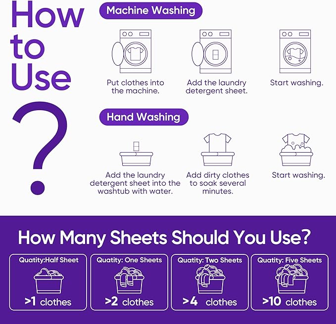 Lavender Laundry Detergent Sheets Travel Eco-friendly 300 Loads Fisroa Clothes Washing Detergent Sheets Plastic-Free Washer Strips Liquidless Laundry Strips Tablet