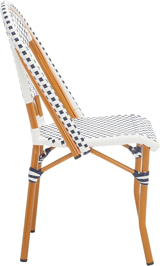 SAFAVIEH Outdoor Collection California Bistro White/Navy Side Chair Set of 2 (Fully Assembled)