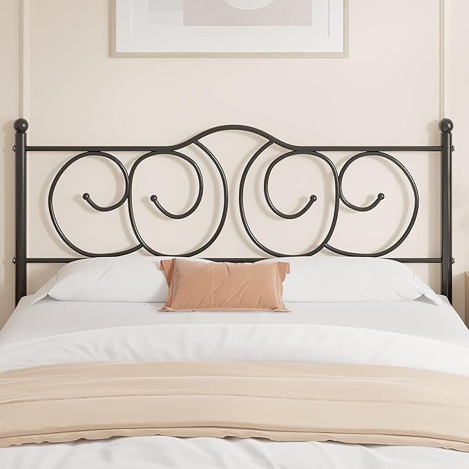 VECELO Metal Queen Size Headboard, Heavy Duty Curved Headboard Only Height Adjustable, Easy to Assembly, Farmhouse Victorian Style for Bedroom - Black, Queen