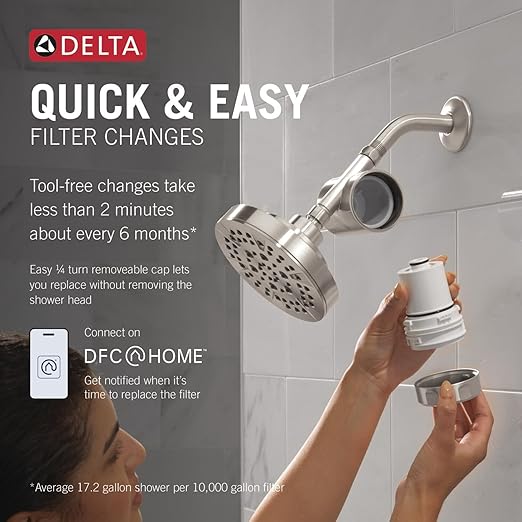 Delta Faucet Clarifi Standard Shower Filter Attachment Brushed Nickel with Additional Filter Cartridge