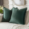 FUTEI Christmas Army Green Velvet Decorative Throw Pillow Covers 18x18 Set of 2,Soft Cozy Edge with Tassels Cushion Case,Boho Modern Home Decor for Couch Bed Living Room