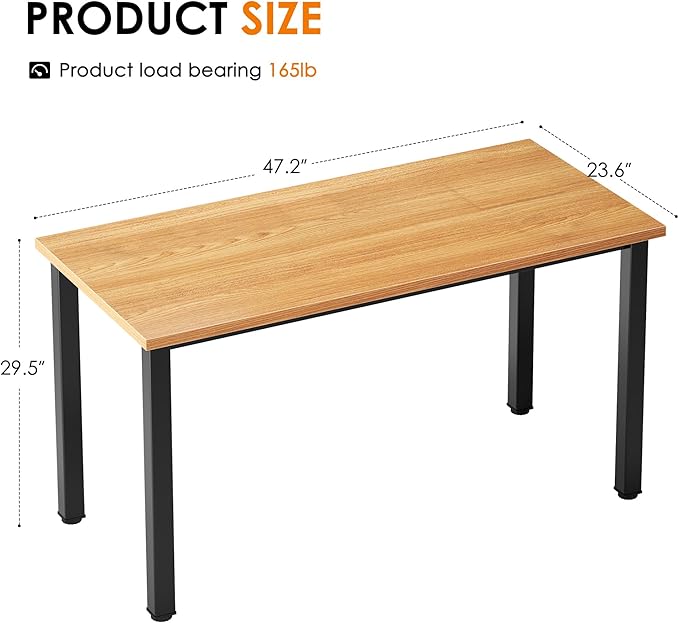 Need Computer Desk, 47 inch Home Office Desk, Modern Simple Style Home Office Gaming Desk, Basic Writing Table for Study Student, Black Metal Frame, Teak
