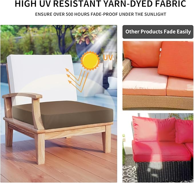 Easy-Going Waterproof Patio Cushion Covers ONLY Cover 24x22x4 inch 4 Pack Replacement Non-Slip Outdoor Seat Cushion Slipcover with Zipper. Brown