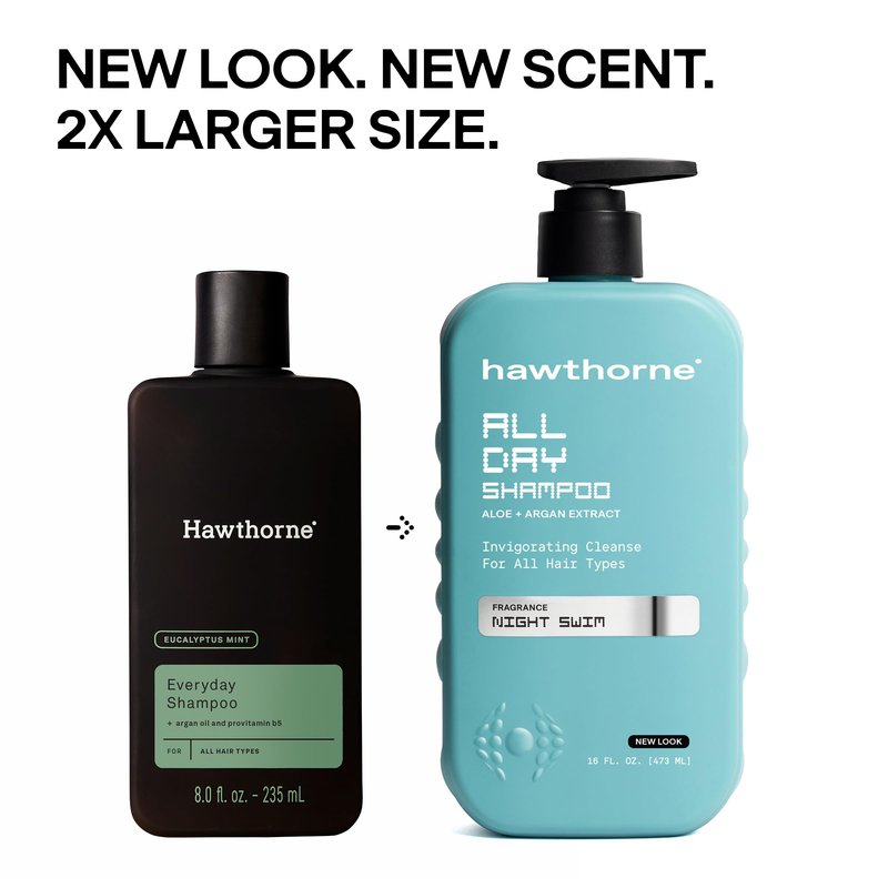 Hawthorne All Day Men's Shampoo and Conditioner Set. Sulfate Free Shampoo and Conditioner with Pure Avocado Oil and Aloe For Stronger, Healthier Hair. Night Swim Cologne Scent. 16 fl. oz. each.
