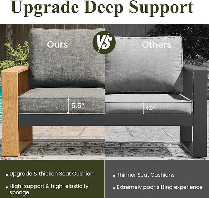 LayinSun Aluminum Patio Furniture Set 2 Chair, Oversized Seat with Hight Back, Outdoor Conversation Sets for Porch, Balcony, Deck