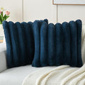 FUTEI Navy Blue Decorative Throw Pillow Covers 16x16 Inch Set of 2, Square Soft Faux Rabbit Fur Thick Striped Cushion Cover,Winter Home Decor for Couch Bed Living Room