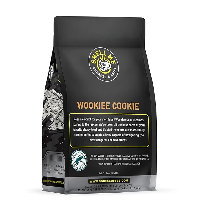 Bones Coffee Company Star Wars Wookiee Cookie Chip Cookie Flavor Flavored Coffee, Medium Roast Low Acid Arabica Beans Compatible with Auto drip and French Press Coffee Maker, 12 Oz Whole Bean