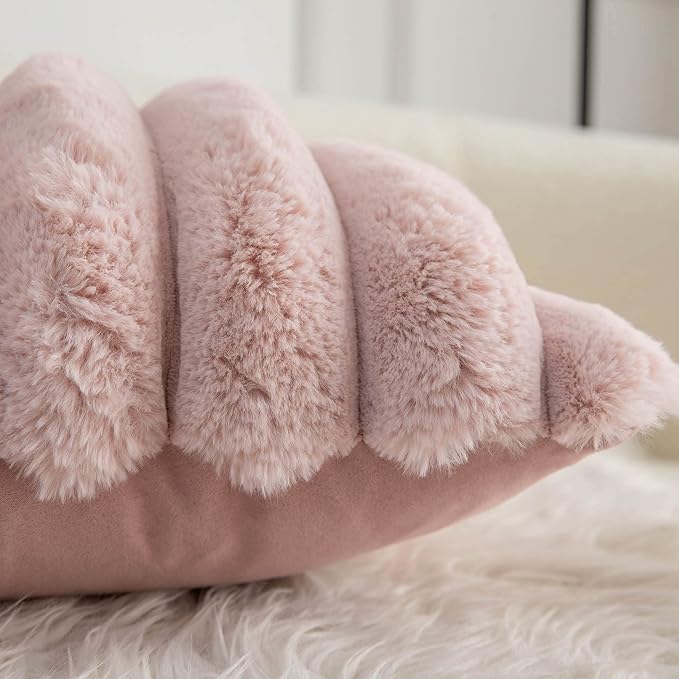 Neelvin Pink Faux Fur Cozy Soft Striped Decorative Throw Pillow Covers 20x20 inch Set of 2,Velvet Pillowcase Cushion Case for Sofa Couch
