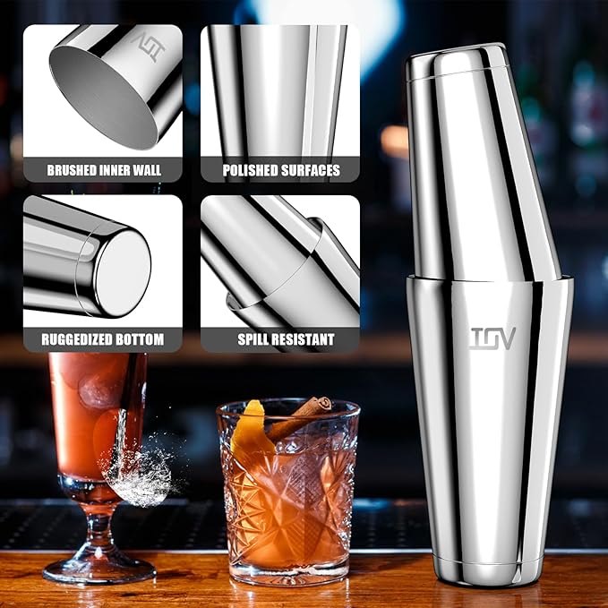 IOV Boston Cocktail Shaker Set, 18oz & 28oz Stainless Steel Weighted Shaker Tins, Metal Martini Drink Mixer for Bartending, Professional Bar Tools with Cocktail Recipe Guide