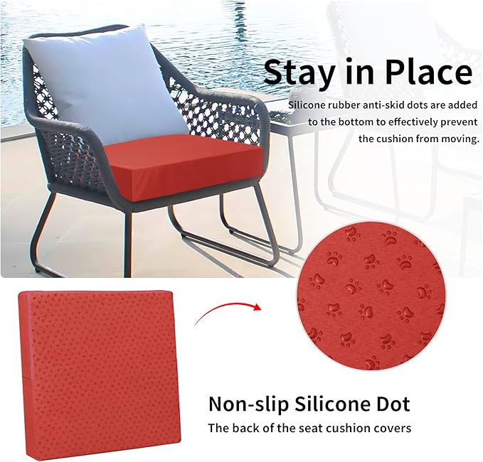 Easy-Going Waterproof Patio Cushion Covers 22x20x4 inch 4 Pack Replacement Non-Slip Outdoor Seat Cushion Slipcover with Zipper. Terra Red