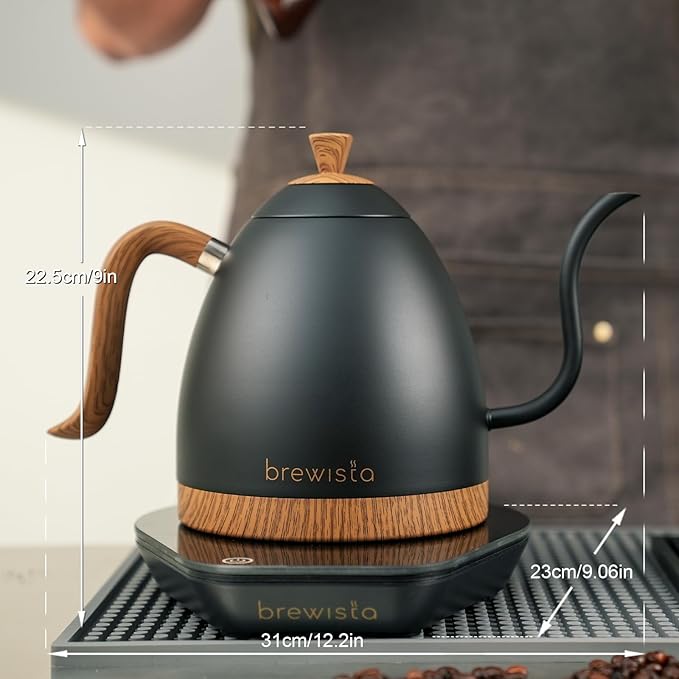 Brewista Artisan Electric Gooseneck Kettle, Water Boiler with LCD Panel, Precise Temperature Control, Fast Boiling and Keep Warm Settings for Pour-Over Coffee & Tea, Café, 1 Liter (Matte Black)