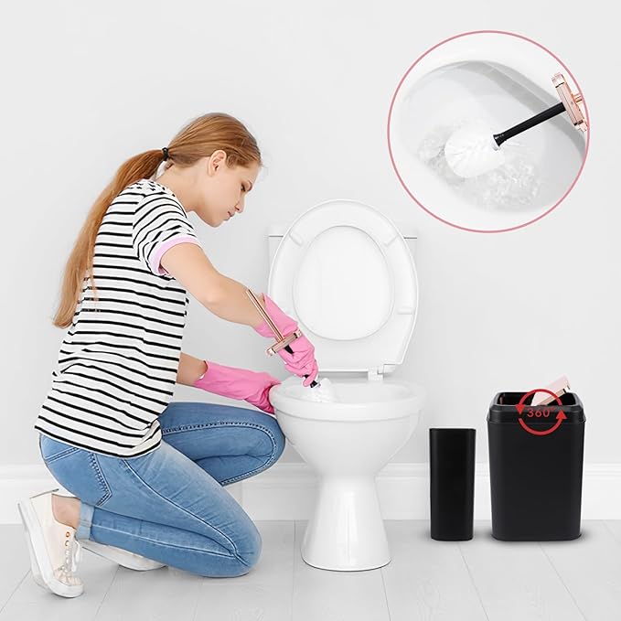 Black Bathroom Accessories, 9-Piece Black Bathroom Set with Trash Can, Vanity Tray, Soap Dispenser, Soap Dish, Toothbrush Holder, Toothbrush Cup, Toilet Brush and Qtip Holders