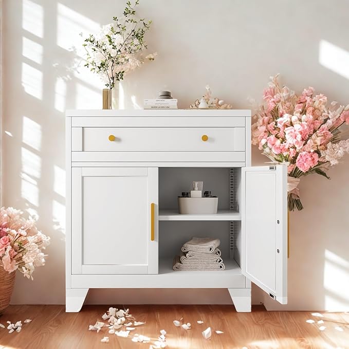 Metal Buffet Cabinet,White Coffee Bar Cabinet,Small Buffet Sideboard Cabinet,Coffee Cabinets with Storage,Short Kitchen Pantry Cabinets for Dining Room,Living Room