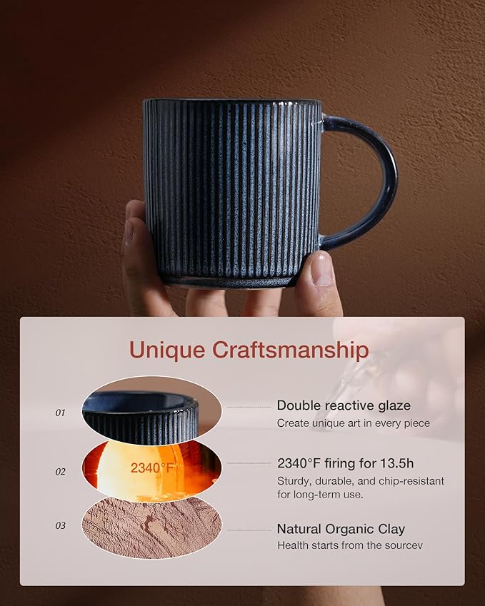 famiware Coffee Mug Set for 6, Star 12 oz Catering Mugs Cup Set with Handle for Coffee, Tea, Cocoa, Milk - Ceramic Stoneware Drinkware Set, Nebulas Blue
