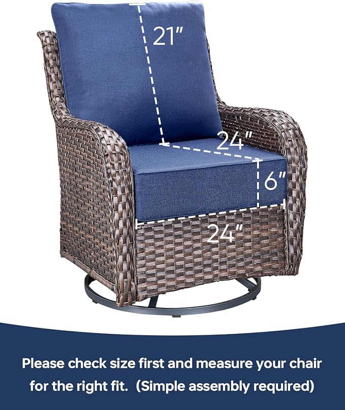 Luxury 24x24x6 Inch Outdoor Deep Seat Cushions Set of 6 - Comfortable Patio Zipper Chair Cushion for Outside Wicker Dining Rocking Swivel Chairs Loveseat Couch Sectional Sofa - Navy Blue