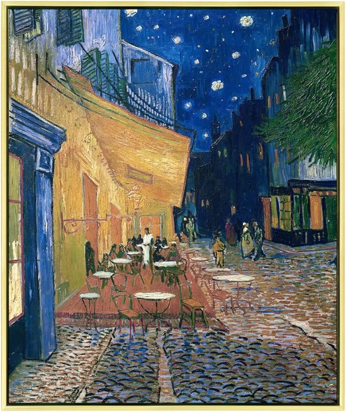 Wieco Art Framed Wall Art Canvas Prints of Cafe Terrace at Night Canvas Prints Wall Art by Van Gogh Paintings Reproduction Abstract Artwork for Wall Decor Golden Frame