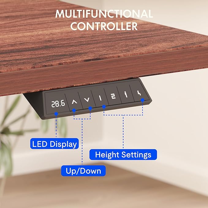 FLEXISPOT EN2 Whole-Piece Standing Desk with Clamp Power Strip, 48 x 30 Electric Stand Up Height Adjustable Desk with Cable Management (White Frame + 48" Mahogany Top, 2 Packages)