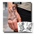 UBICA Semi Permanent Tattoos, 2 Sheets Realistic Temporary Tattoos for Men, Fake Tattoos for Hand Arm Wrists, Waterproof, No Reflective, Lasts 1-2 Weeks (Cross Praying & Power Glove Chain Designs)