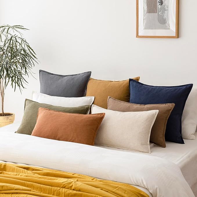 Foindtower Pack of 2, Decorative Linen Soild Throw Pillow Covers Soft Accent Cushion Case Boho Farmhouse Pillowcase for Chair Couch Sofa Bedroom Living Room Home Decor 22 x 22 Inch Grey