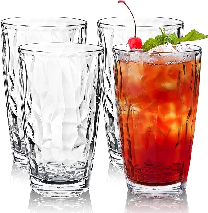 Topsky 16oz Plastic Tumblers Drinking Glasses Set of 4, Clear Acrylic Drinking Cups Wine Glasses Beverage Cups for Daily Use, Poolside, Outdoor&Indoor - Stackable, Dishwasher Safe, Easy to Clean