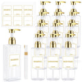 Gejoy 12 Pack Clear Shampoo and Conditioner Dispenser Bottles, 17 Oz/ 500ml Refillable Empty Pump Bottles with Labels and Marker Pen, Plastic Square Pump Dispenser Bottle for Bathroom Body Wash Shower