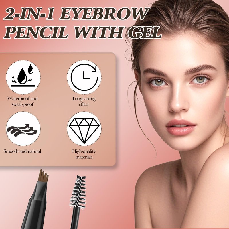 2-in-1 Eyebrow Pencil with Gel,2025 NEW Waterproof Magic Eyebrow Pencil,Dual-Ended 3D Microblading Eyebrow Pen with 4 Tip & Eyebrow Brush, Makeup Long-Lasting Eyebrow Pen for Women (4PCS)