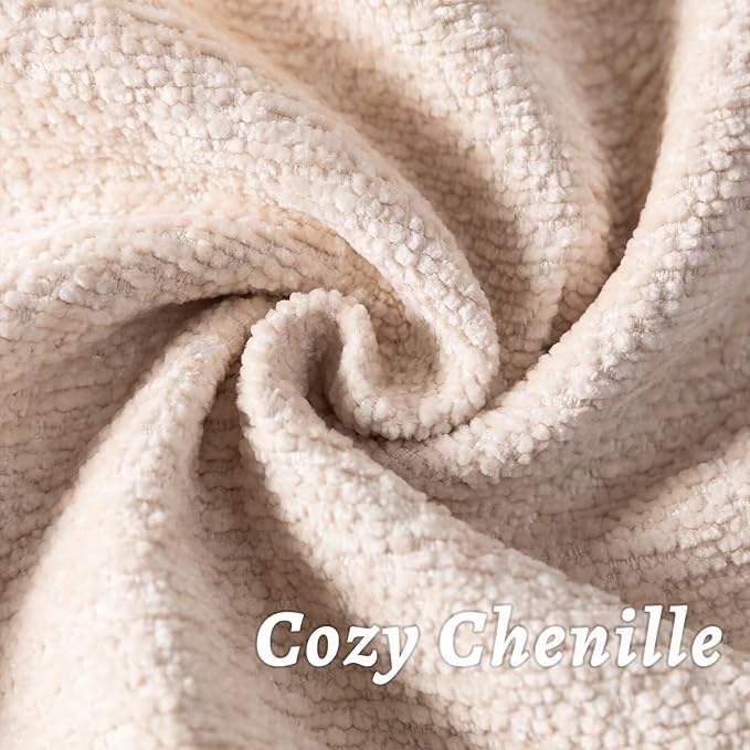 Beige Decorative Throw Pillow Covers 20x20 Inch Set of 2 Cozy Soild Chenille Cushion Cases Soft Textured Square Couch Pillows Cover Boho Accent Farmhouse Pillowcases for Sofa Bed