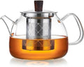 34OZ/1000ml Glass Teapot with Stainless Steel Infuser, Drip-Free Spout, and Wooden Knob Lid – Stovetop Safe Borosilicate Tea Kettle for Loose Leaf and Herbal Tea Brewing