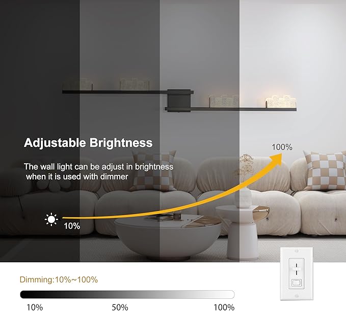 Qcyuui Modern Wall Sconces 47.2inch Dimmable LED Wall Lights 3000K Acrylic Wall Lighting Indoor Long Linear Wall Lamps for Living Room Bedroom Hallway, Black,36W