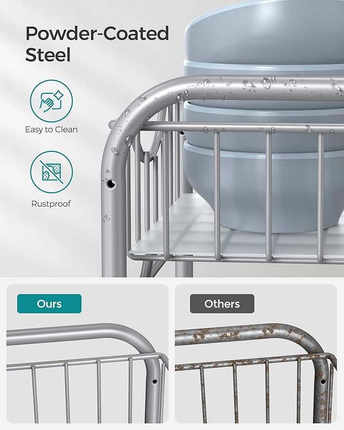 SONGMICS 2-Tier Pull Out Cabinet Organizers, Under Sink Organizer, Bathroom Organizer and Storage, Sliding Basket Drawers, Stackable for Kitchen, Bathroom, Metallic Silver UKCS017E01