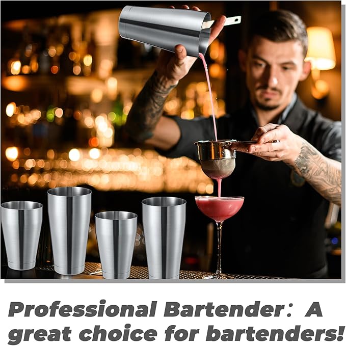 Sabary 6 Pcs Cocktail Shakers Professional Bar Shaker Boston Set Stainless Steel Martini Drink Mixer Basic Tool Weighted Shake Metal Can Cocktail Shaker Set, 18 Oz, 28 oz (Sanding Silver)