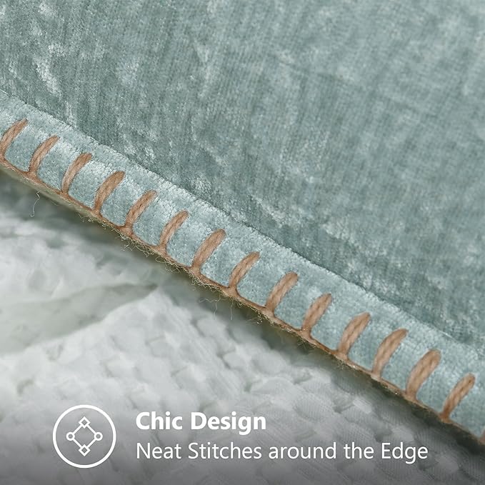 decorUhome Chenille Soft Throw Pillow Covers 20x20 Set of 2, Farmhouse Velvet Neutral Decorative Euro Pillow Covers with Stitched Edge for Couch Sofa Bed Home Decor, Aqua Haze