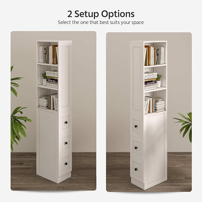 LAUSAINT HOME Tall Bathroom Storage Cabinet, Anti-Tipping Narrow Floor Cabinet with 2 Adjustable Shelves & 3-Level Drawers for Small Space, Home, Bathroom, Kitchen, Laundry (White)