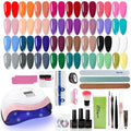 EODCI 33 Colors Gel Nail Polish Kit With UV Light, 76 Pcs Nail Pink Nude Green Blue Gel Nail Polish Set 168W Nail Lamp, No Wipe Base Top Coat & Manicure Tools Starter Kit DIY Home Salon Gifts
