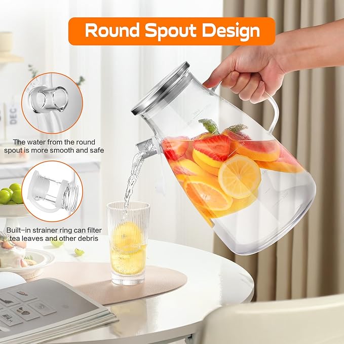 1 Gallon 128oz Glass Pitcher,Water Pitcher with Full Seal Lid and Spout, Glass Carafe for Hot/Cold Drink, Water Jug for Iced Tea, Coffee, Juice, Milk, Beverage