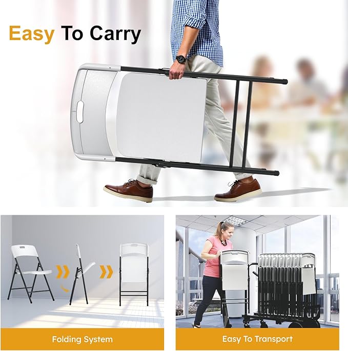 12 Pack Folding Chairs, 700lbs Capacity Heavy Duty Folding Chair with Reinfoced Steel Frame for Indoor/Outdoor Use, White Plastic Foldable Chairs for Party, Patio, Meeting, Wedding and School
