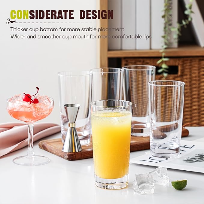 Highball Glasses Set of 6, 13oz Tall Drinking Glasses, Water Glass for Kitchen, Tom Collins Glasses, Mojito Glass Cups, Cocktail Glasses for Bar Glassware
