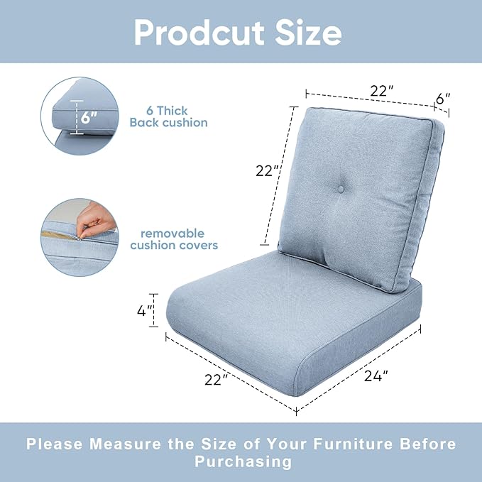 7-Piece Outdoor Patio Cushion Set - Fade & Water Resistant with Removable Olefin Cover, 22x24x4 Inch Memory Foam Cushions for Wicker Sectional Sofa – Baby Blue/Buckle