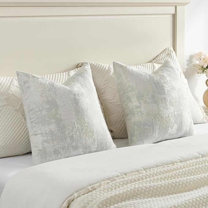 FUTEI Light Blue White Decorative Throw Pillow Covers 24x24 Inch Set of 2,Soft Faux Cashmere Jacquard - Textured & Cozy Euro Pillow Shams,Modern Home Decor for Couch Bed Living Room