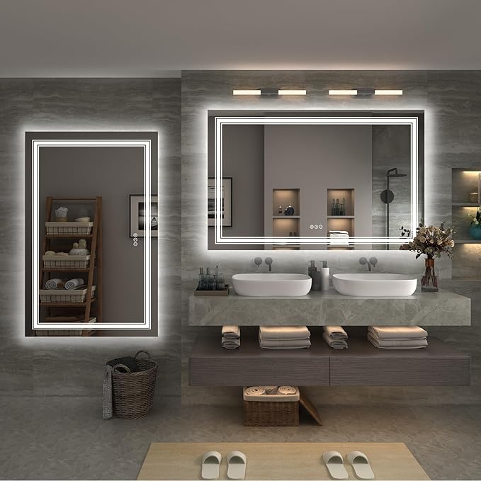 Led Bathroom Mirror 60x36, Large Dimmable Vanity Mirror with Lights, Backlit and Front Lighted LED Mirror for Wall, Anti-Fog, ETL Listed (Horizontal/Vertical)
