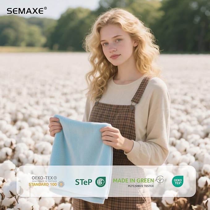 SEMAXE 6-Pack Blue Hand Towels - 27"x16" Ultra Soft & Absorbent Cotton Bathroom Set with Hanging Loops, Oeko-Tex Certified