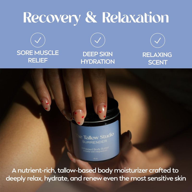 The Tallow Studio Deep Sleep Magnesium Moisturizer with Grass Fed Beef Tallow Balm — Magnesium Cream for Sore Muscles, Relaxation Support — Organic Lavender & Blue Tansy — All Ages, Eczema — 2 oz