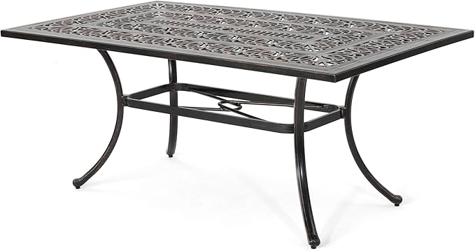Christopher Knight Home Jamie Outdoor Rectangular Cast Aluminum Dining Table, Shiny Copper