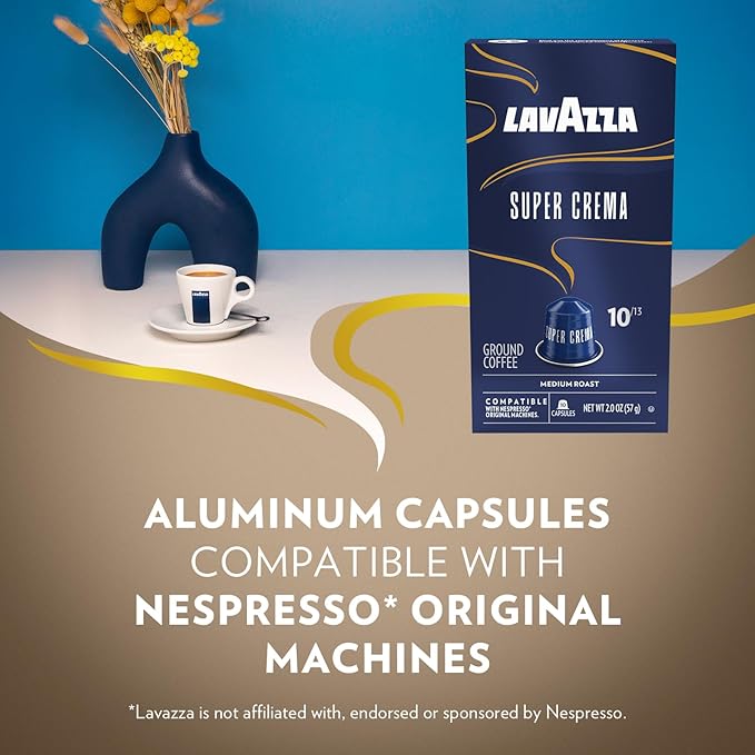 Lavazza Super Crema Aluminum Capsules Compatible with Nespresso* Original Machines, Medium Roast, Arabica and Robusta Blend (60 Capsules)