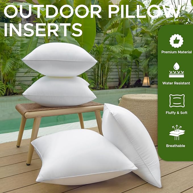 22 x 22 Outdoor Pillow Insert Pack of 4 Patio Furniture Pillows Cushion Waterproof Square Throw Pillow Inserts Decorative Couch Pillow Inserts White Sofa Sham Cushion Stuffer