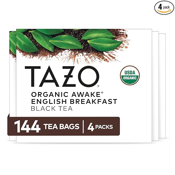 TAZO Organic Awake English Breakfast Black Tea Bags, Bold Traditional Breakfast-Style Black Tea, 144 Total Tea Bags (36ct - Pack of 4)