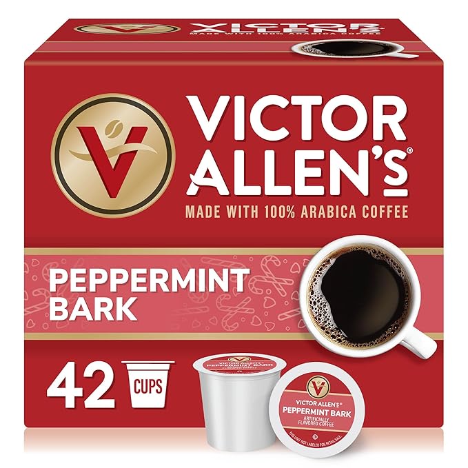 Victor Allen's Coffee Peppermint Bark Flavored, Medium Roast, 42 Count, Single Serve Coffee Pods for Keurig K-Cup Brewers